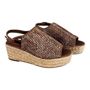 Steve Madden Espadrille Wedge Sandals Brown Woven Open Toe Ankle Strap 8.5